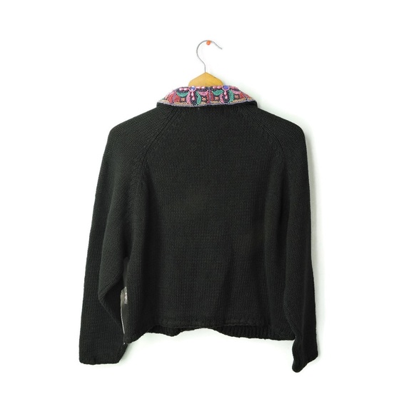 Vintage 90's rare Michael Seroy black cardigan colorful beaded art New - Picture 3 of 8